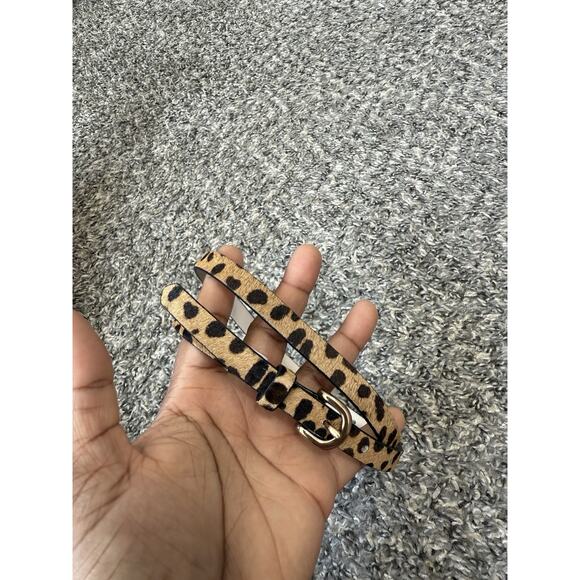 J.Crew Leopard Calf Hair Leather Belt Skinny Size XS Gold Buckle Preppy Glam New - Picture 3 of 7